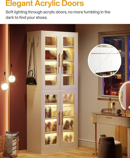 Tall Storage Cabinet with Acrylic Doors and LED Lights with Adjustable Shelves