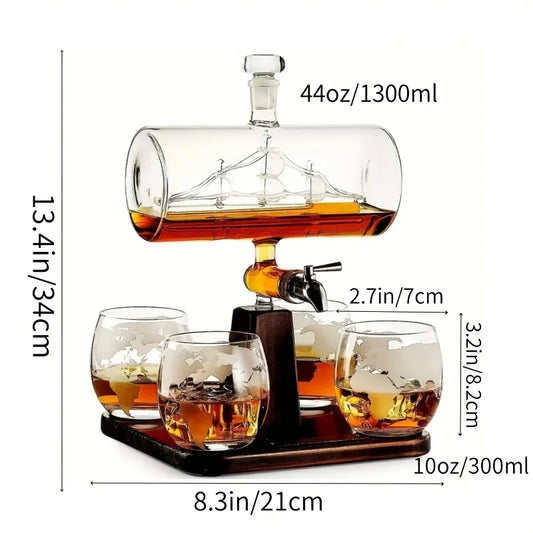 Smooth Sailing Decanter Set - 44oz decanter + 4pc 10oz glass cups and spout