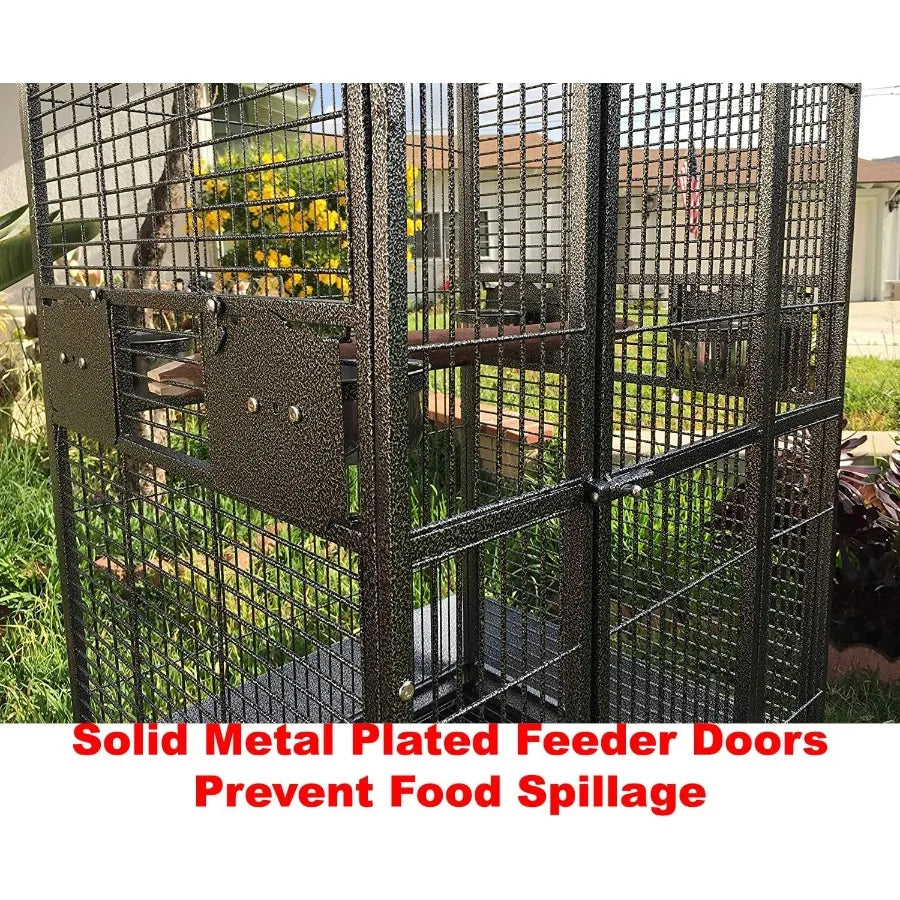 Extra Large Wrought Iron Bird Cage w/ Double Ladders, Open Play Top, On Wheels