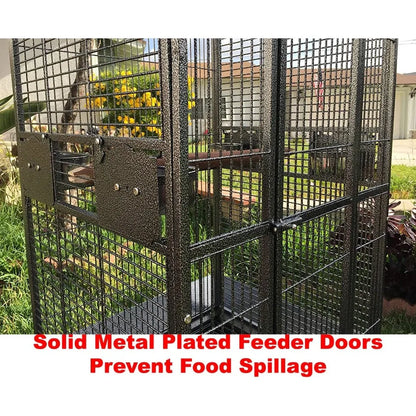 Extra Large Wrought Iron Bird Cage w/ Double Ladders, Open Play Top, On Wheels