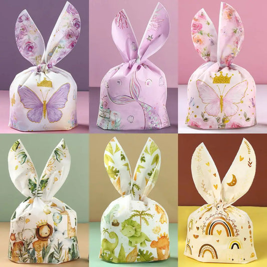 50pcs Rabbit Ear Bags, Cartoon Plastic Bags for Snacks, Cookies, Candy