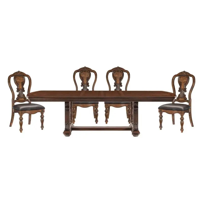 Elegant Formal 5-Piece Dining Set with Extension Leaf Table & 4 Chairs - Dark Oak Finish