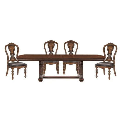 Elegant Formal 5-Piece Dining Set with Extension Leaf Table & 4 Chairs - Dark Oak Finish