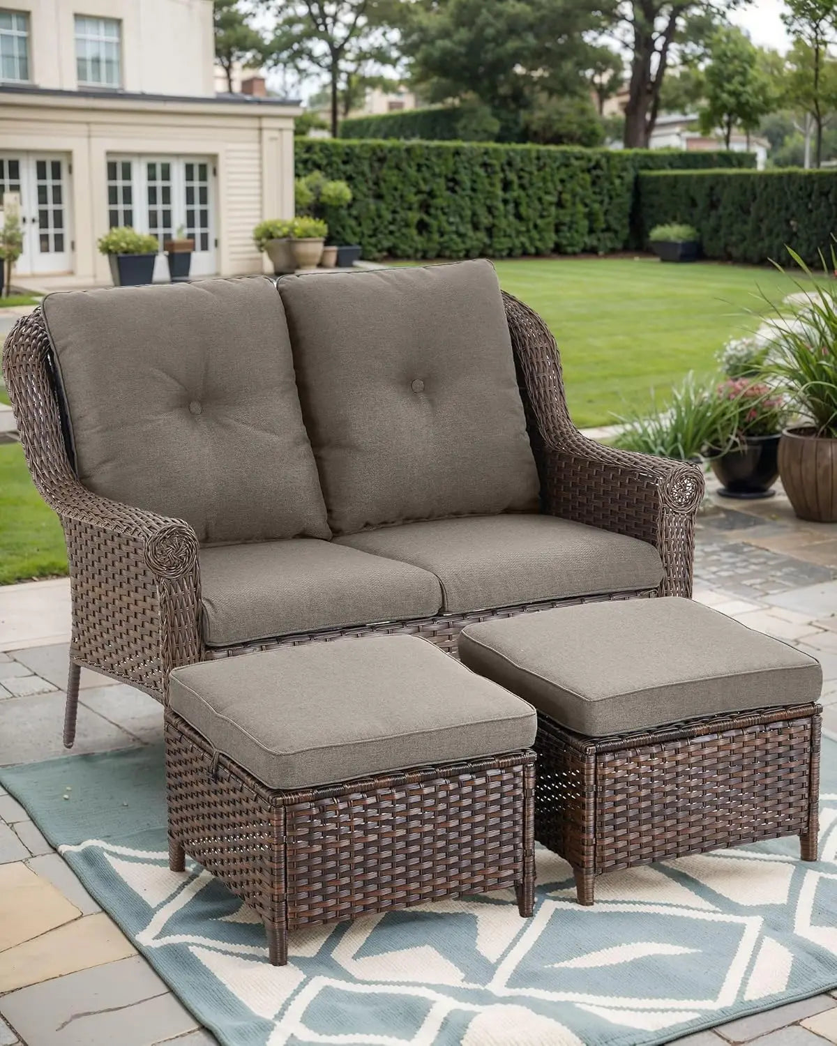 Patio Loveseat Sofa - Heavy Duty, All-Weather Brown Rattan Wicker