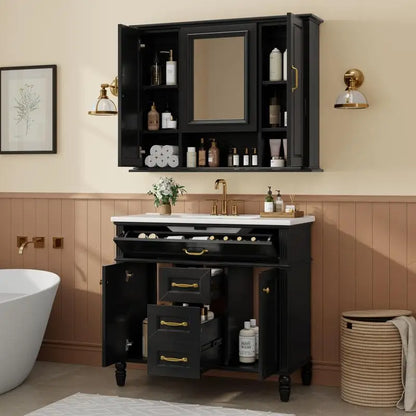 36" Wall Mounted Medicine Cabinet with Mirror, 3 Door Storage Cabinet