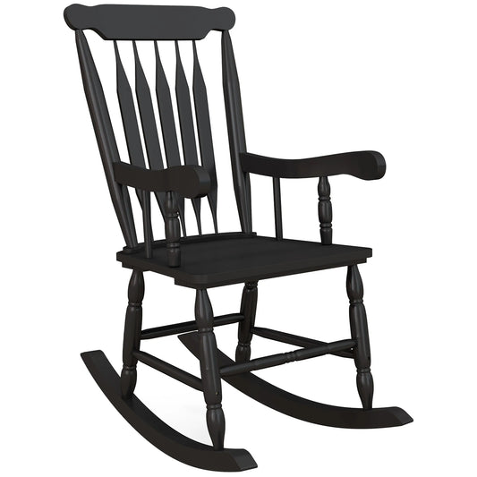 Outdoor Wood Rocking Chair with High Back for Patio Black, 350 lbs. Capacity