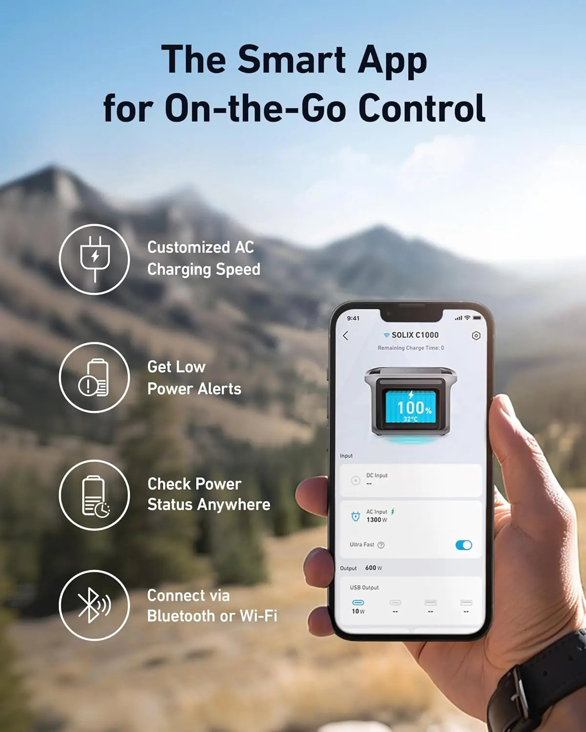 C1000 Portable Power Station, 1800W (Peak 2400W) Solar Generator