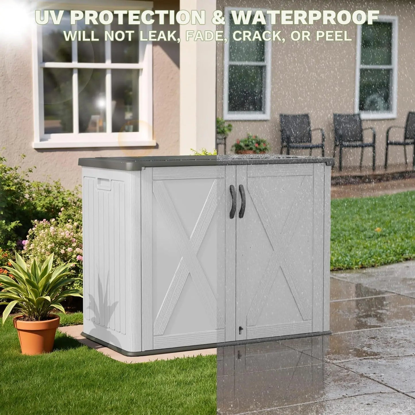 Outdoor Storage Cabinet with Lockable Door, Waterproof-Horizontal Storage Shed, 25 Cu. ft.