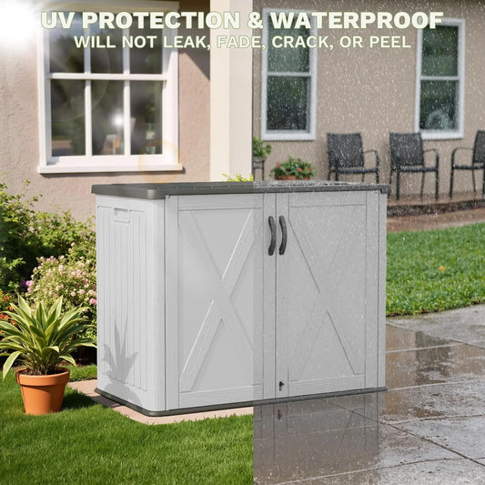 Outdoor Storage Cabinet with Lockable Door, Waterproof-Horizontal Storage Shed, 25 Cu. ft.