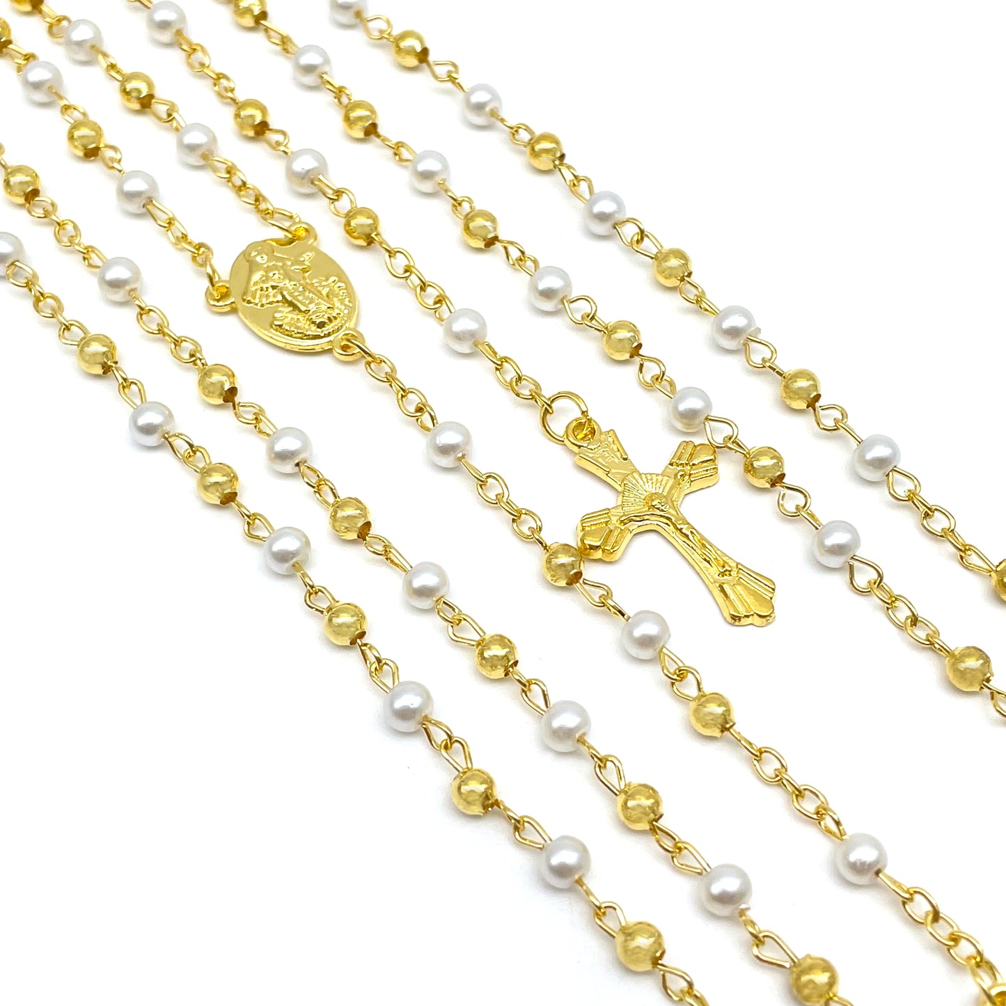 12 Pcs - Baptism Rosary White Gold Party Favors and Gifts