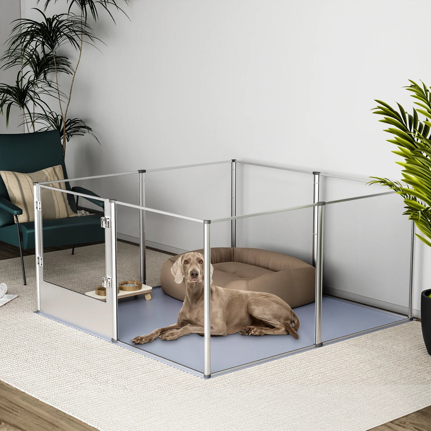 Thick Acrylic Pet Playpen - Multi-functional with Waterproof Pad , Secure Locks and Anti-Slip Base