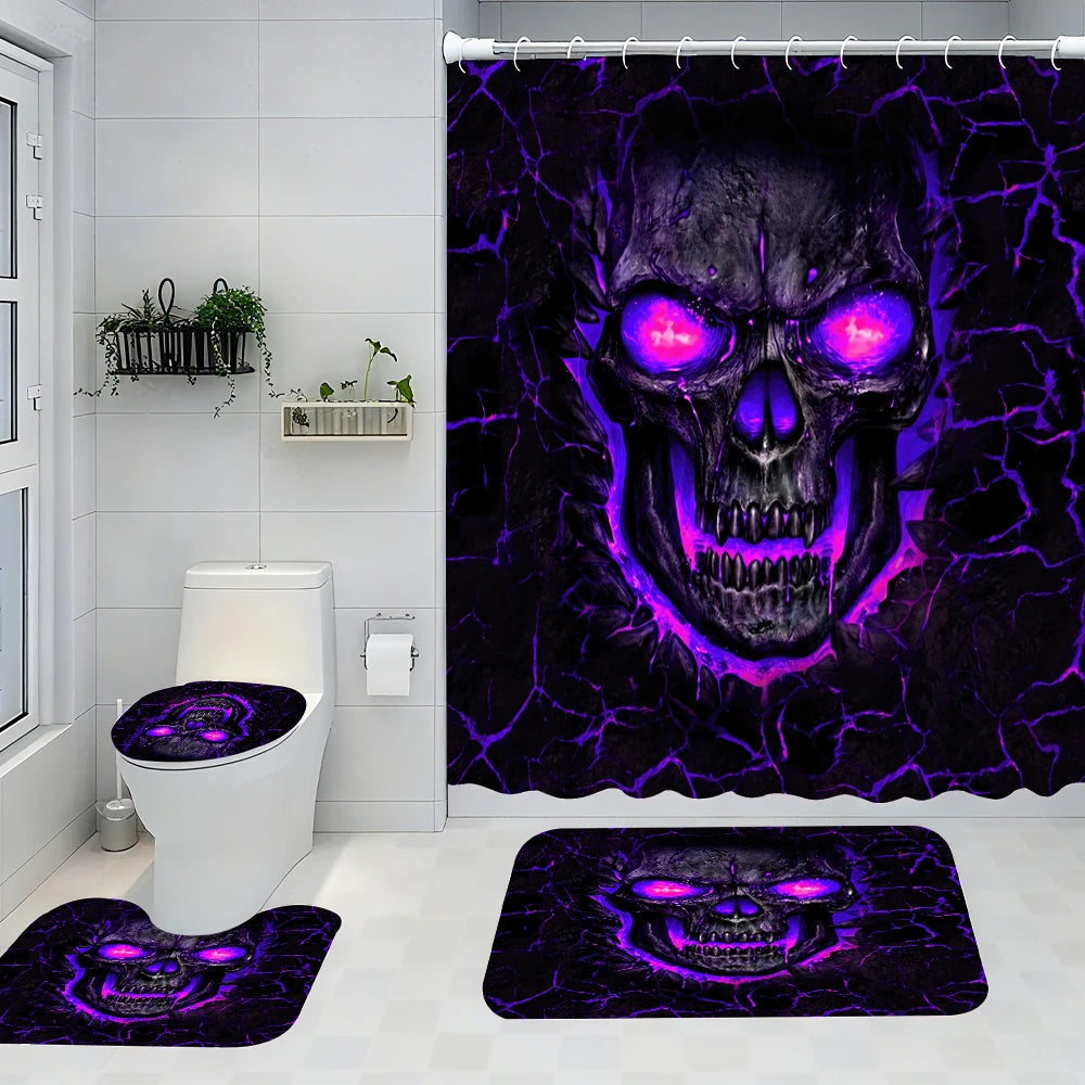 Purple Skull Bathroom Four-piece Set - Avant-garde Waterproof Shower curtain