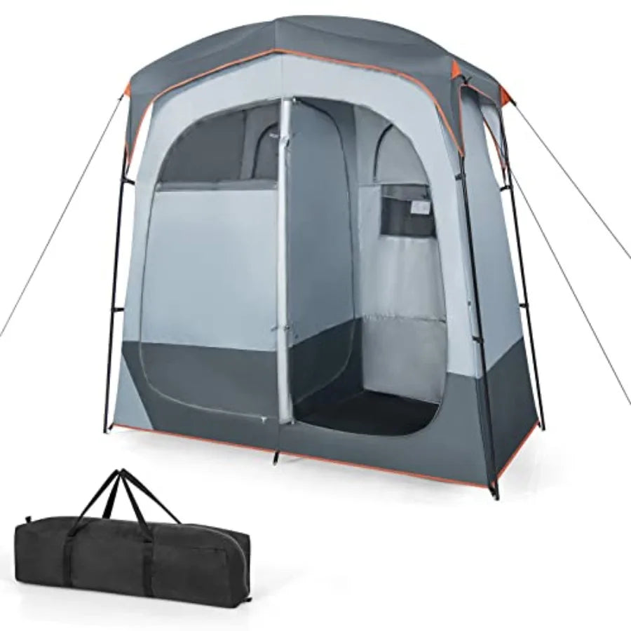 Portable Double Room Privacy Tent with Floor, Removable Rain Fly, Top Hook, Inside Pocket and Carry Bag