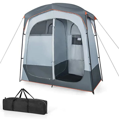 Portable Double Room Privacy Tent with Floor, Removable Rain Fly, Top Hook, Inside Pocket and Carry Bag