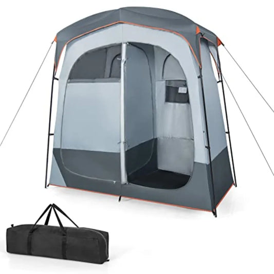 Portable Double Room Privacy Tent with Floor, Removable Rain Fly, Top Hook, Inside Pocket and Carry Bag