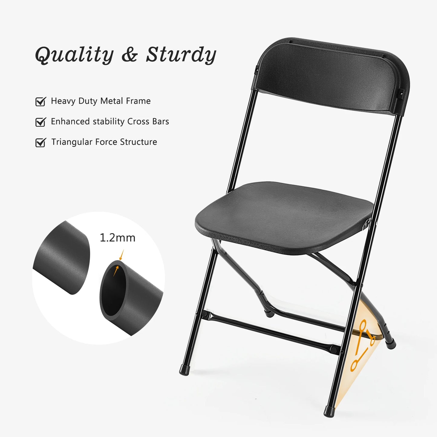 Plastic Seating - Metal Frame Folding Chair, 330LB Load Capacity, Lightweight and Portable