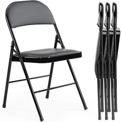 Leather Padded Folding Chair, 4 Pack, Sturdy and Durable