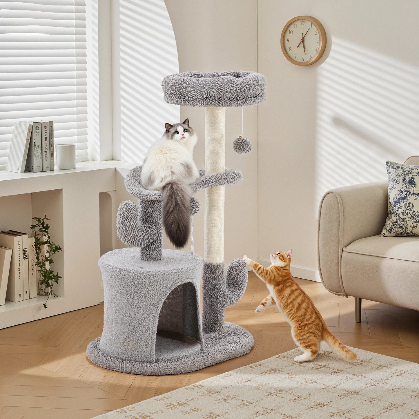 33IN Cat Tree, Multi-Level Tower, Play House with Sisal Scratching Post