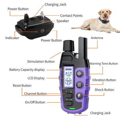 Electric Dog Training Collar- Remote Control-Waterproof With Vibration Shock Beep Modes and Levels