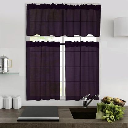 3 Panels Faux Silk Sheer Curtains w/Rod Pockets- Valance and 2 Tiers