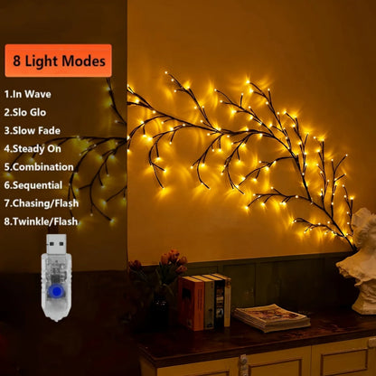 Willow Vine Fairy Lamp - Bendable 1.8m /5.9 Feet Branch USB Powered w/96 Warm White Led Lights, 8 Modes