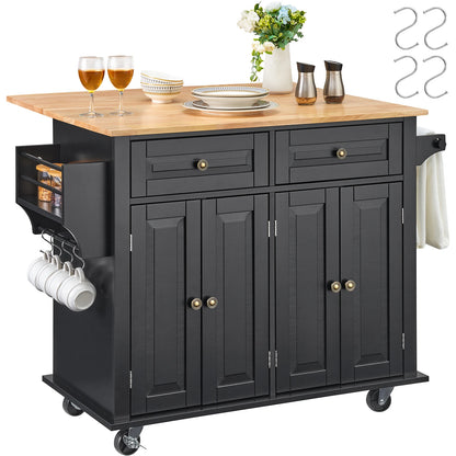 43" Kitchen Rolling Island Cart w/Wood Top, Storage Cabinet, Drop Leaf Spice Rack Towel Bar