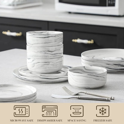 12 Piece Porcelain Dinnerware Set - Dishwasher and Chip Resistant