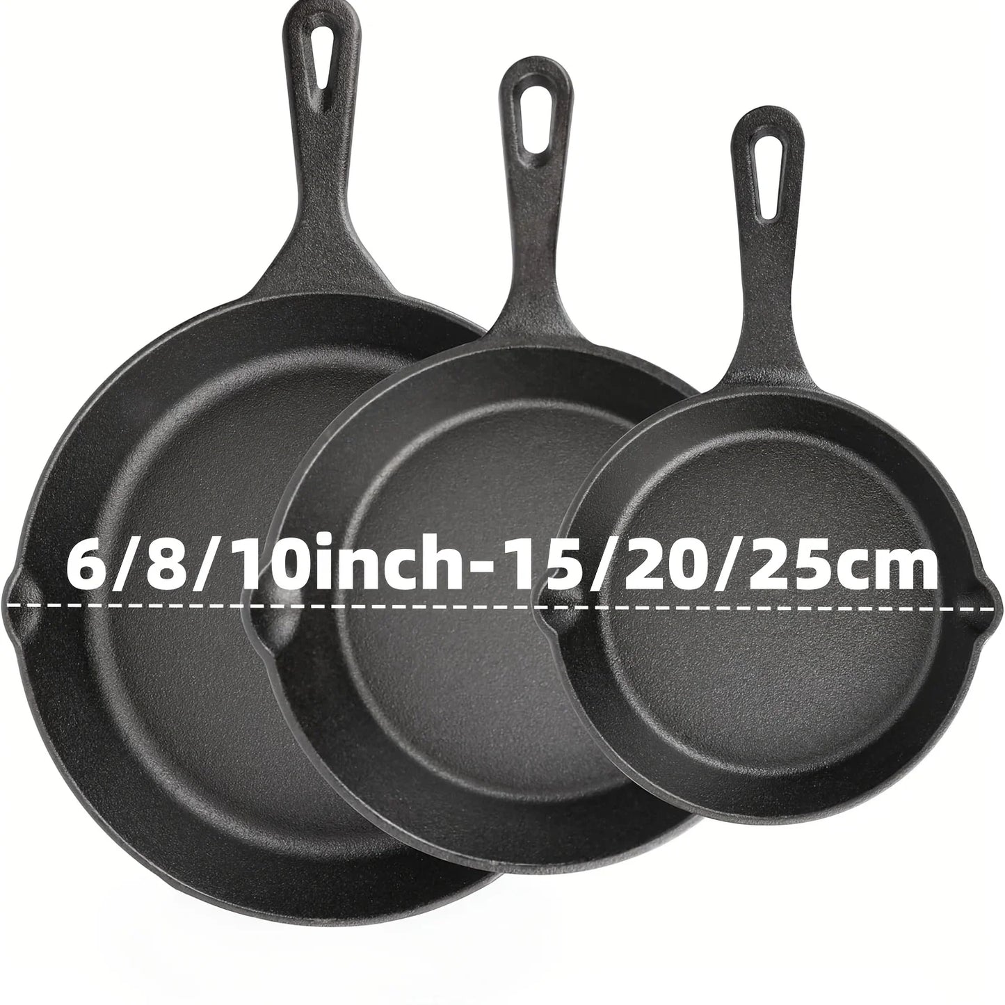 3PCS Cast Iron Skillet Set Pre-Seasoned, Heavy-Duty Pans Non-Stick Surface