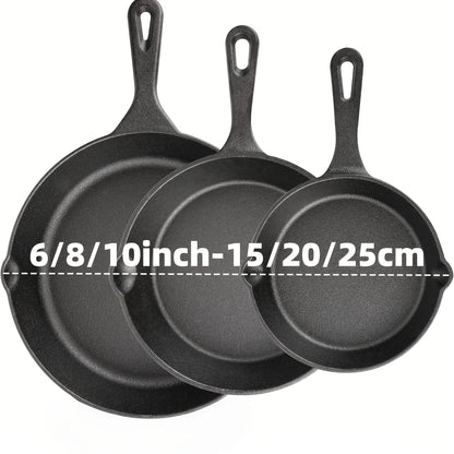 3PCS Cast Iron Skillet Set Pre-Seasoned, Heavy-Duty Pans Non-Stick Surface