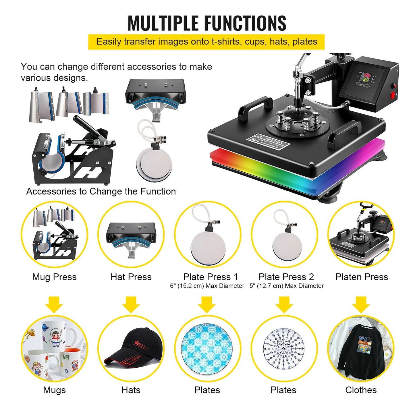 Combo Heat Press Machine - Multifunctional Sublimation Printer Transfer Printer