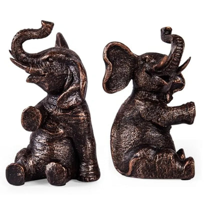 Vintage Elephant Bookends with Non-Slip Padding - Heavy Duty Resin