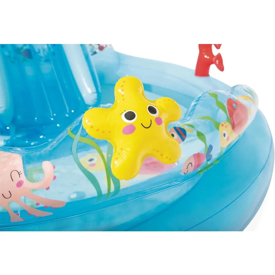 Under The Sea Inflatable Kiddie Pool with Water Sprayer and Slide