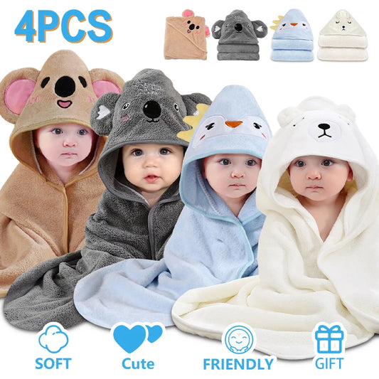 4PCS/Set Soft and Absorbent Baby Bath Towels with Hood for Ages 0 to 5 yrs