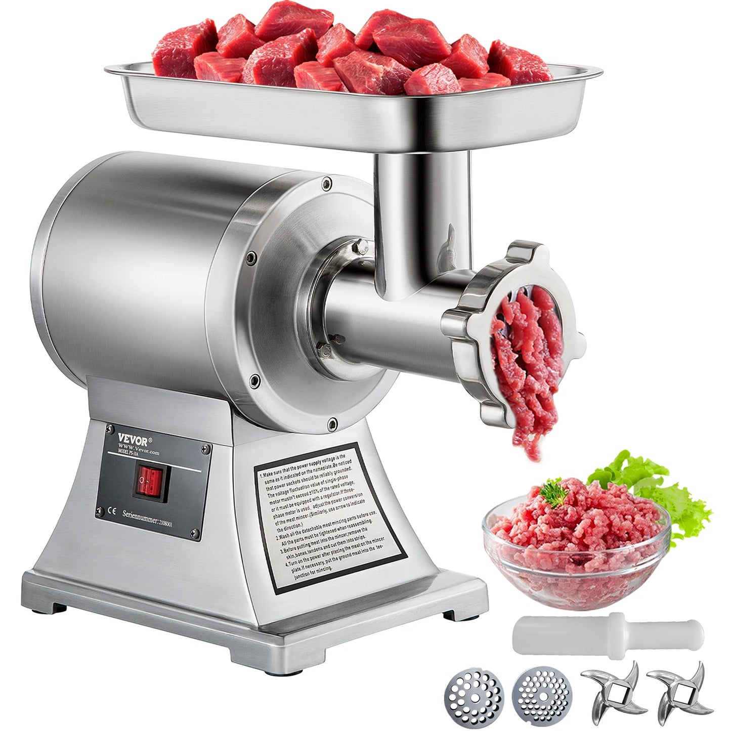 250Kg/H Electric Meat Grinder, Mincer, Commercial Kitchen Chopper, Food Processor