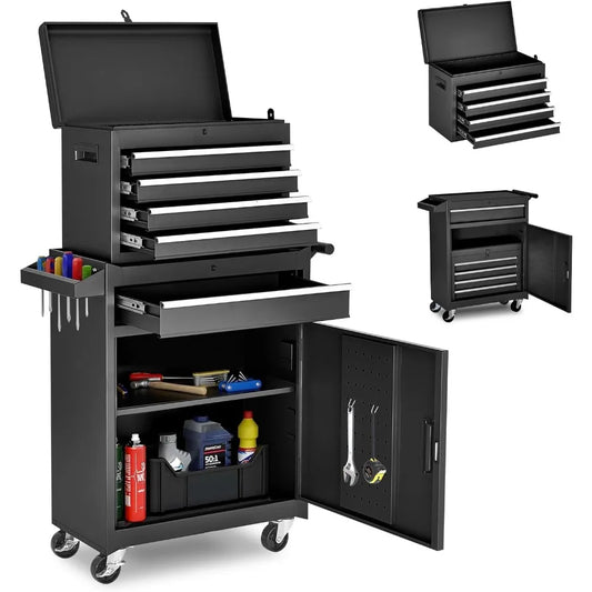 5-Drawer Rolling Tool Cabinet with Detachable Top Tool Box, Metal Tool Cart for Garage