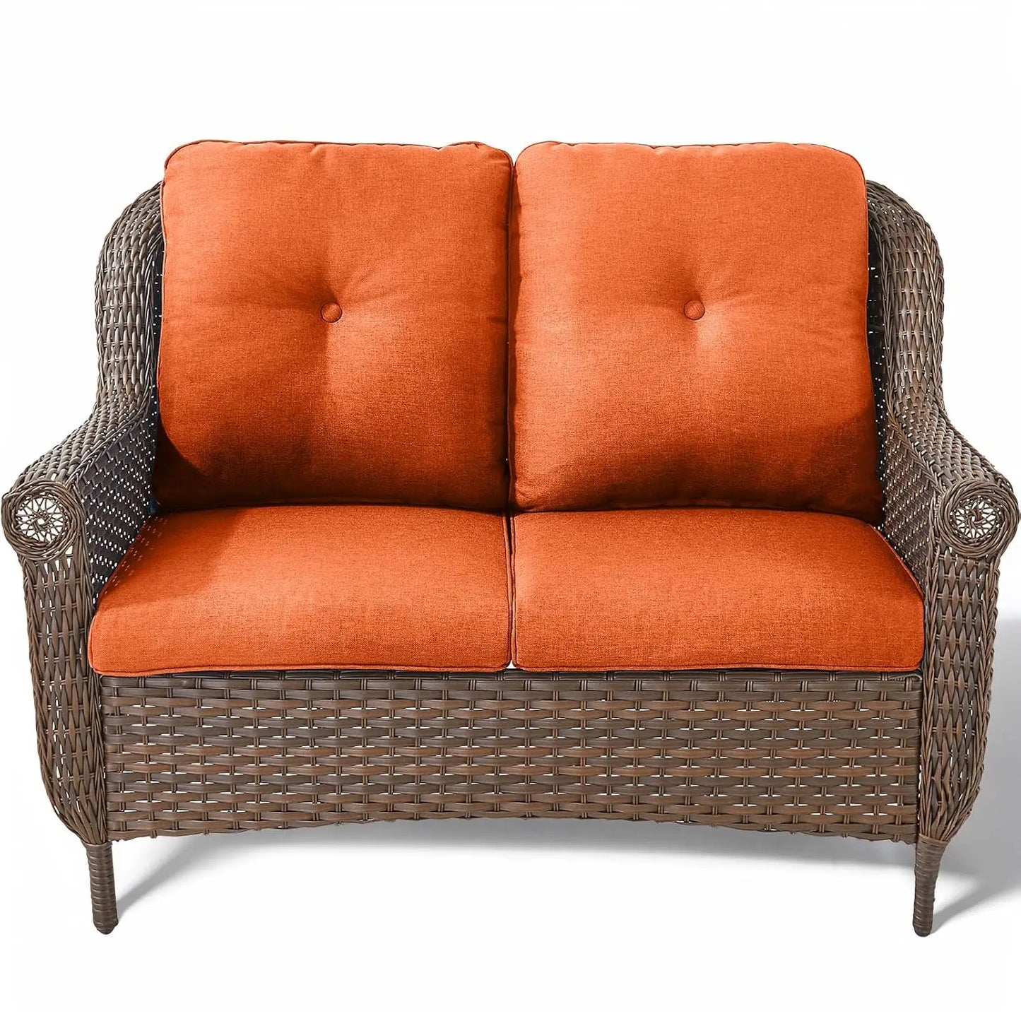 Patio Loveseat Sofa - Heavy Duty, All-Weather Brown Rattan Wicker