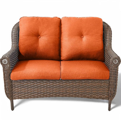Patio Loveseat Sofa - Heavy Duty, All-Weather Brown Rattan Wicker