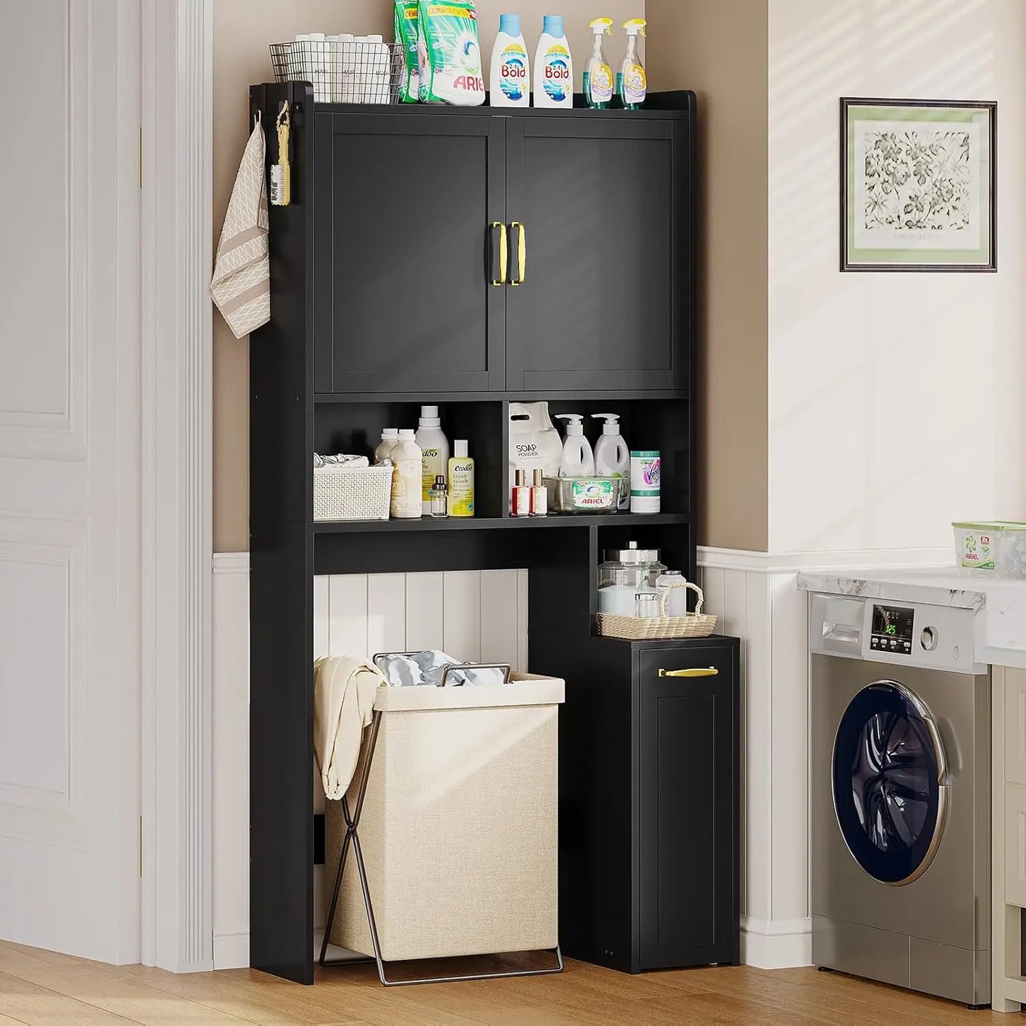 Adjustable Over The Toilet/Washer Storage Cabinet with Pull out Cabinet