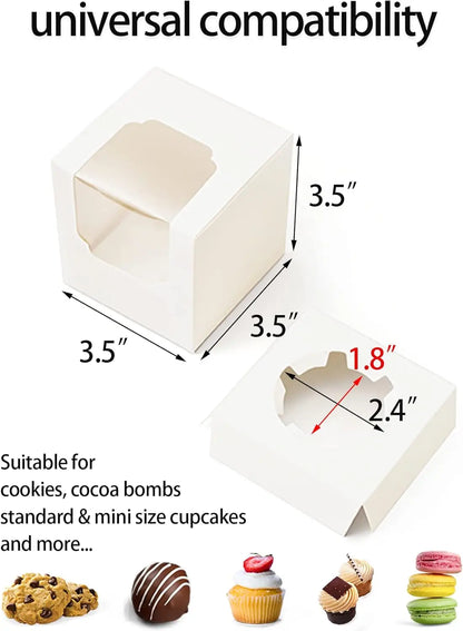 10/20/30pcs Single Cupcake Boxes with Insert and Clear Window