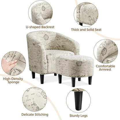 Modern Barrel Chair with Ottoman, Fabric Accent Armchair
