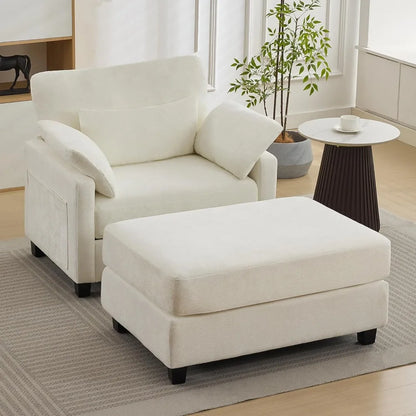 Large Chenille Upholstered Chaise Lounge with Ottoman and Sofa Bed