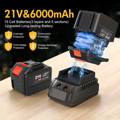 21V Batteries Cordless Electric Air Blower Fast Charger 6-Speed LCD Display