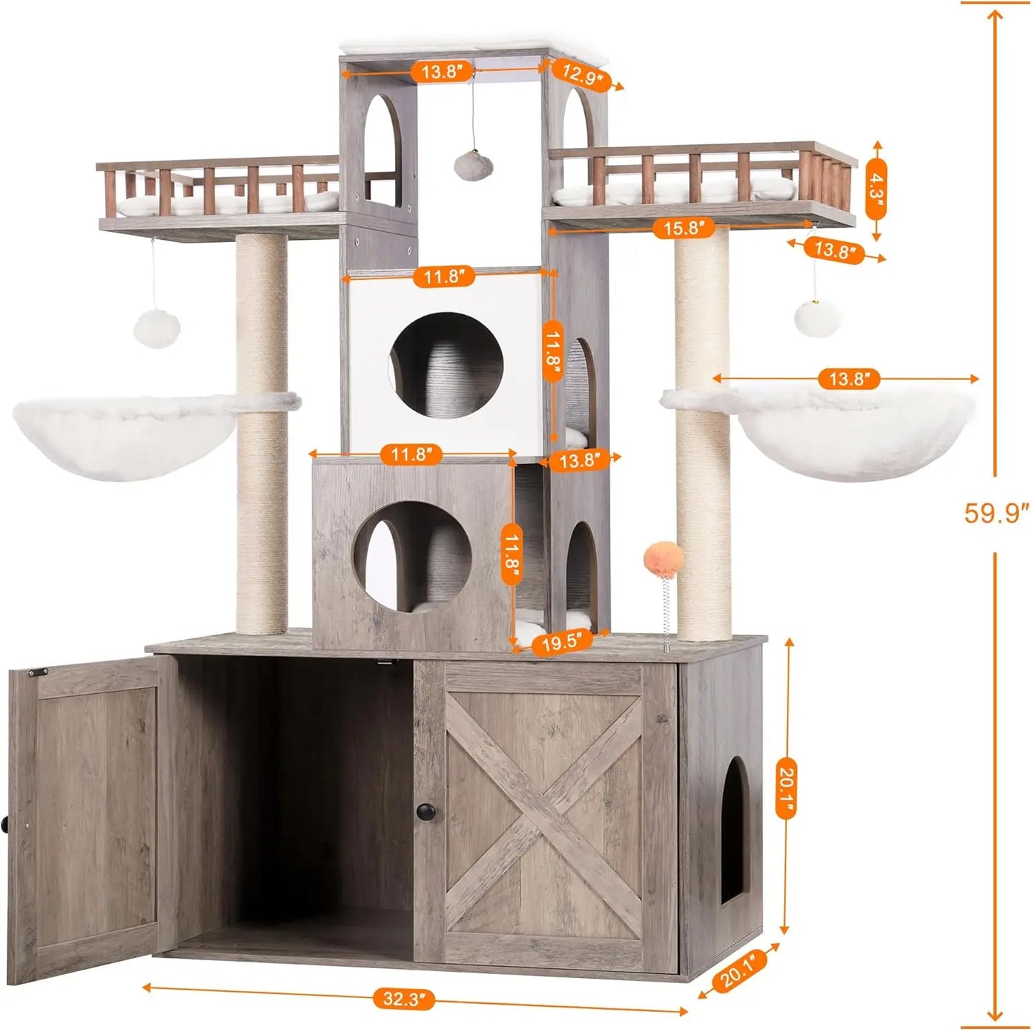 Heavy Duty Large Cat Tower with Litter Box Enclosure, Multi-Levels, and Scratching Posts