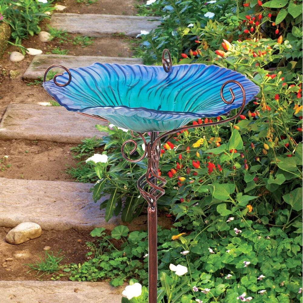 Large Outdoor Glass Bird Bath/Bird Feeder Bowl with stand