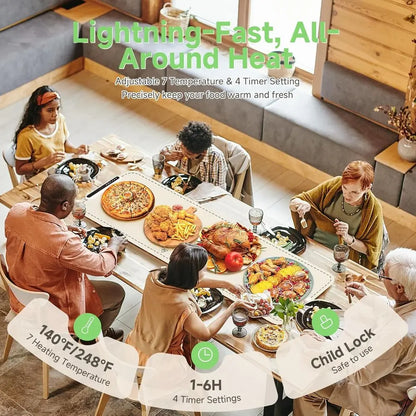 Electric Food Warming Tray XXL (36x16) Portable, Rollable, with Fast Even Surface Heating,