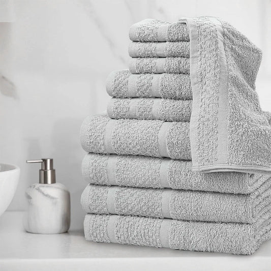 10 Piece Bath Towel Set Soft Absorbent Cotton, Quick Dry Bath Towels