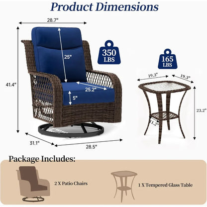 3 Pcs. Outdoor Swivel Rocker Chairs with Rattan Side Table