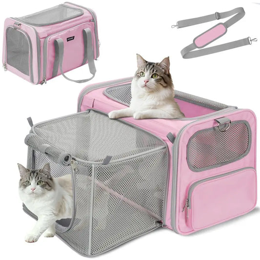 Pet Carrier, Airline Approved, Soft Sided and Expandable- Up to 15 lbs, with Locking Safety Zippers