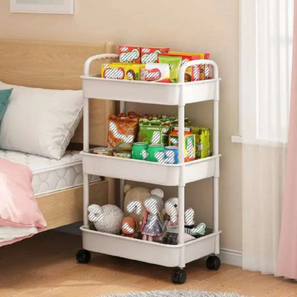 3/4-Tier Rolling Storage Cart, Organizer Trolley, Slim, Space-Saving, w/Adjustable Shelves