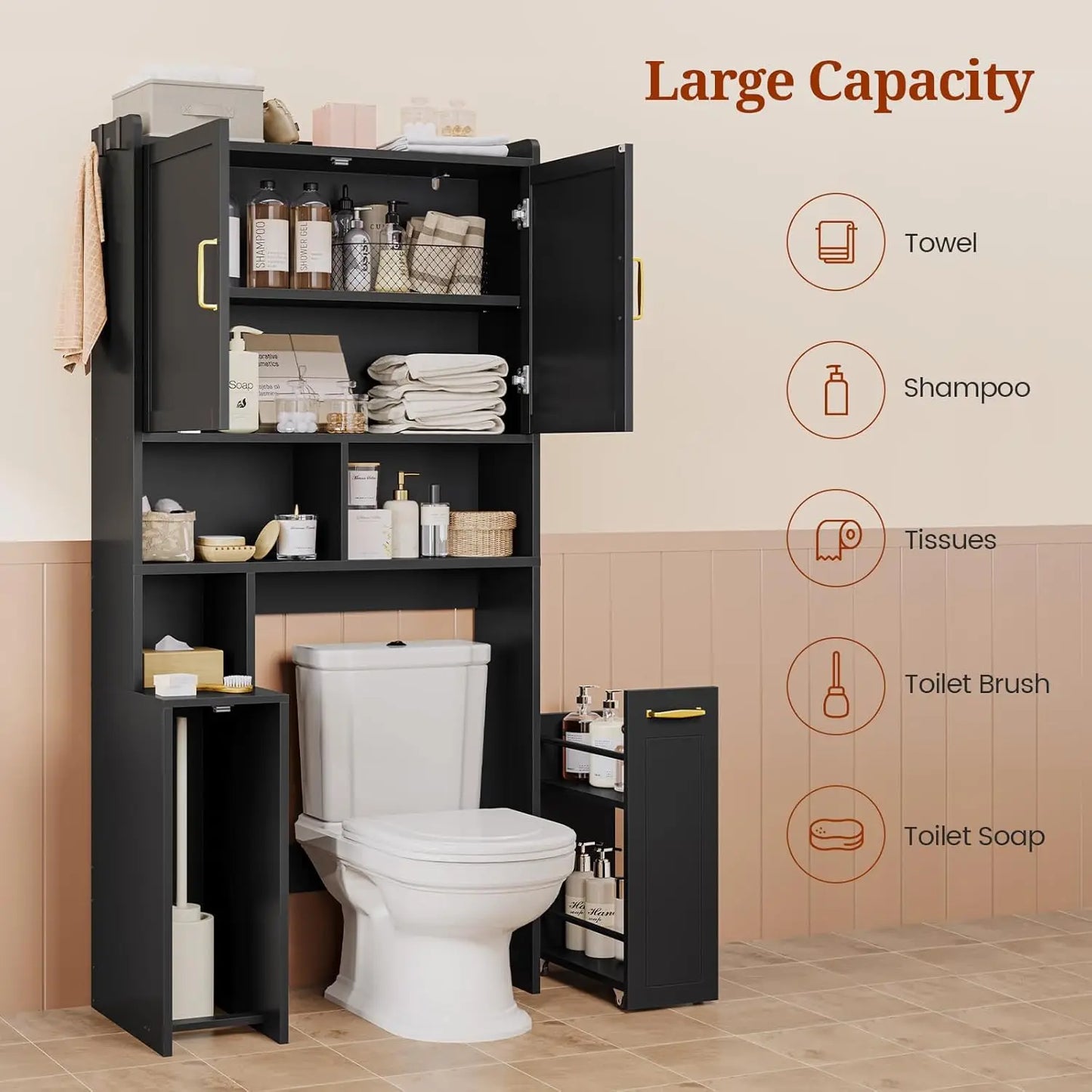 Adjustable Over The Toilet/Washer Storage Cabinet with Pull out Cabinet
